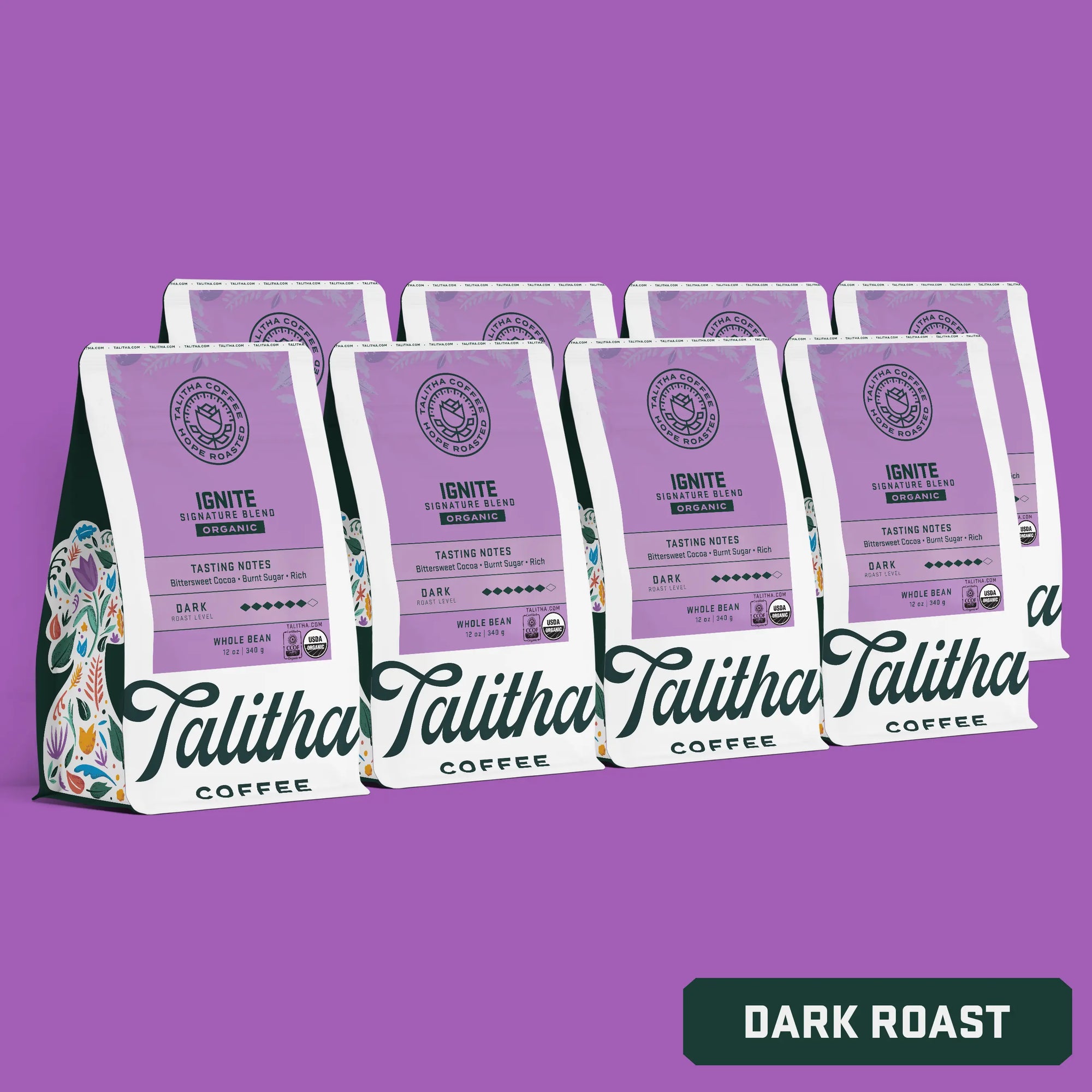Talitha Ignite blend dark roast organic 12 oz bags
