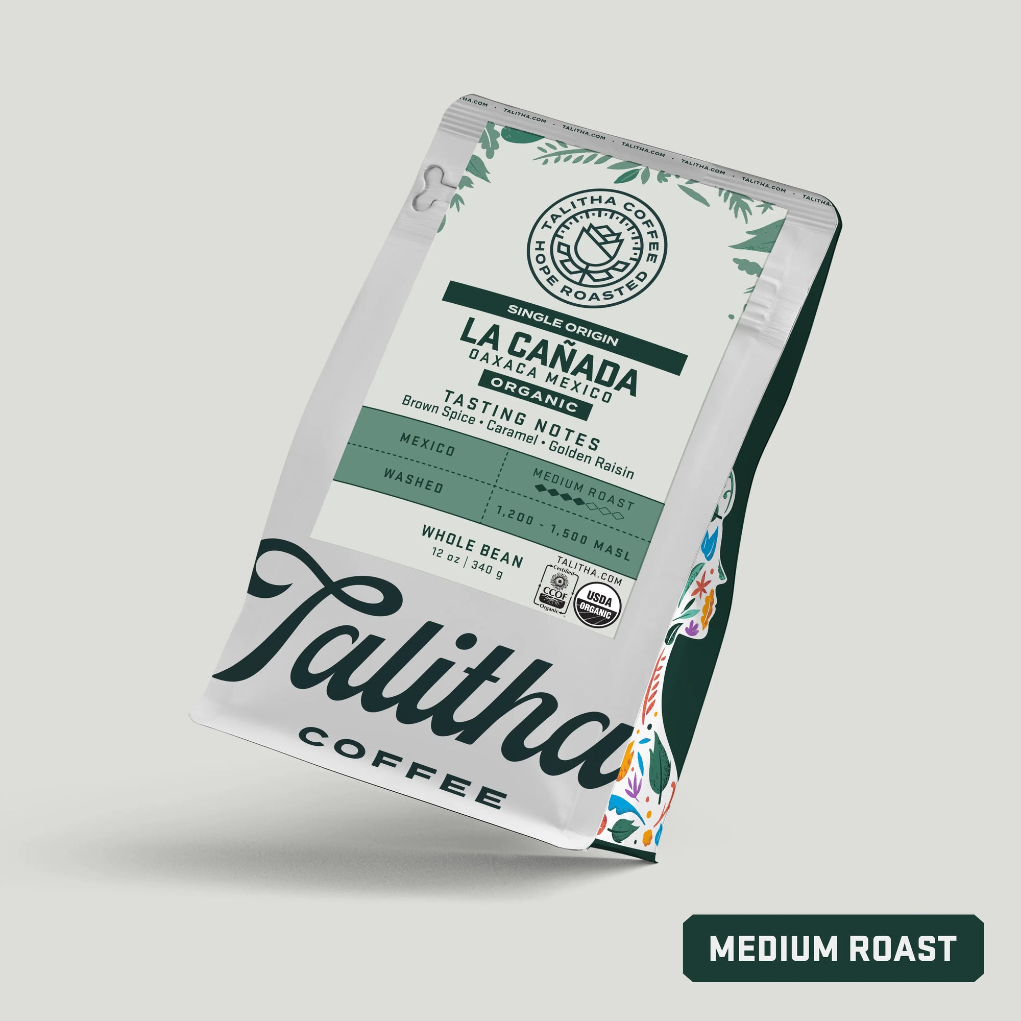 12 oz Bag of Talitha Mexico La Canada Single Origin organic medium roast coffee