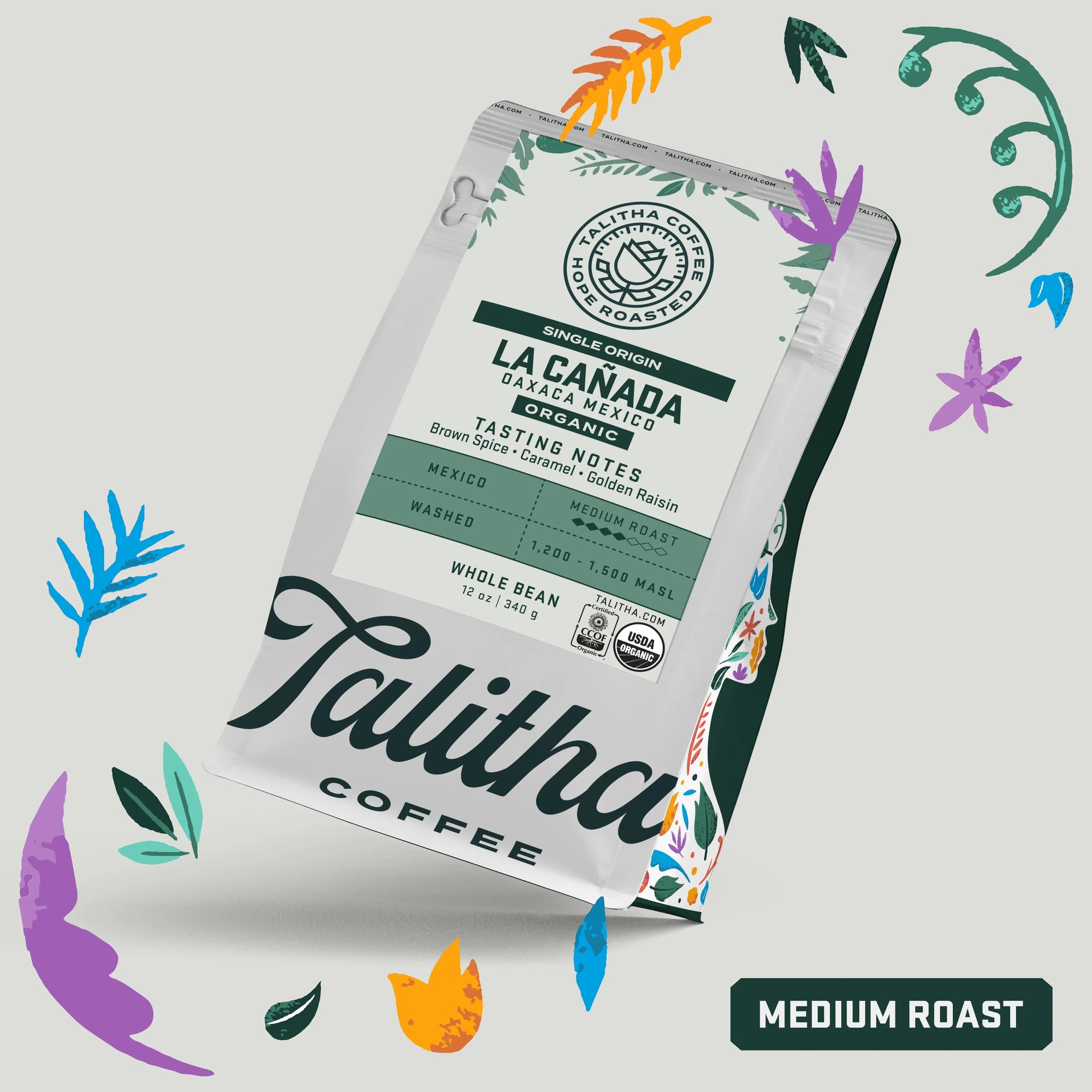 A 12 oz Bag of Talitha Mexico La Canada Single Origin organic medium roast coffee