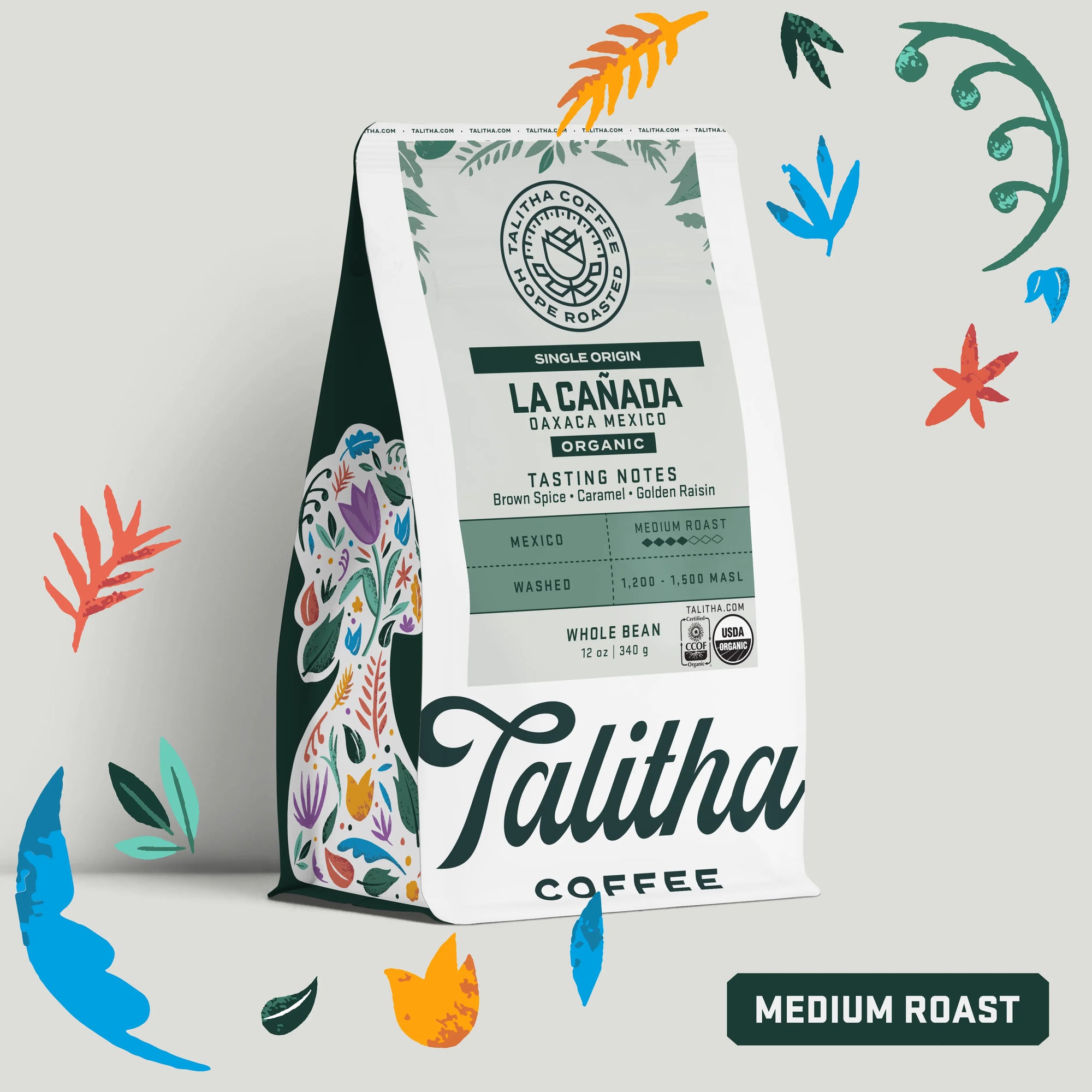 12 oz Bag of Talitha Mexico La Canada medium roast organic single origin coffee