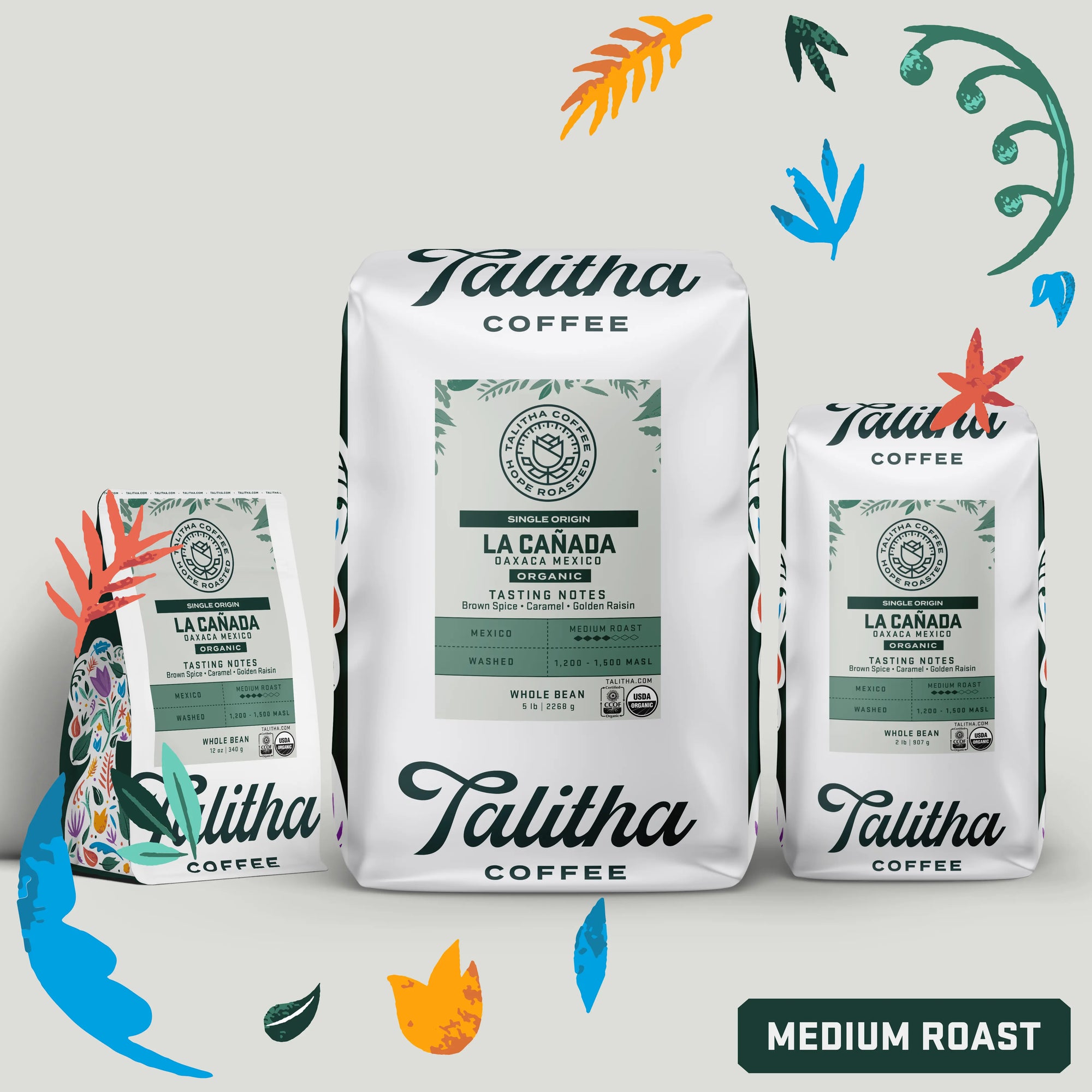 Three bags of organic medium roast Talitha Mexico Single Origin coffee