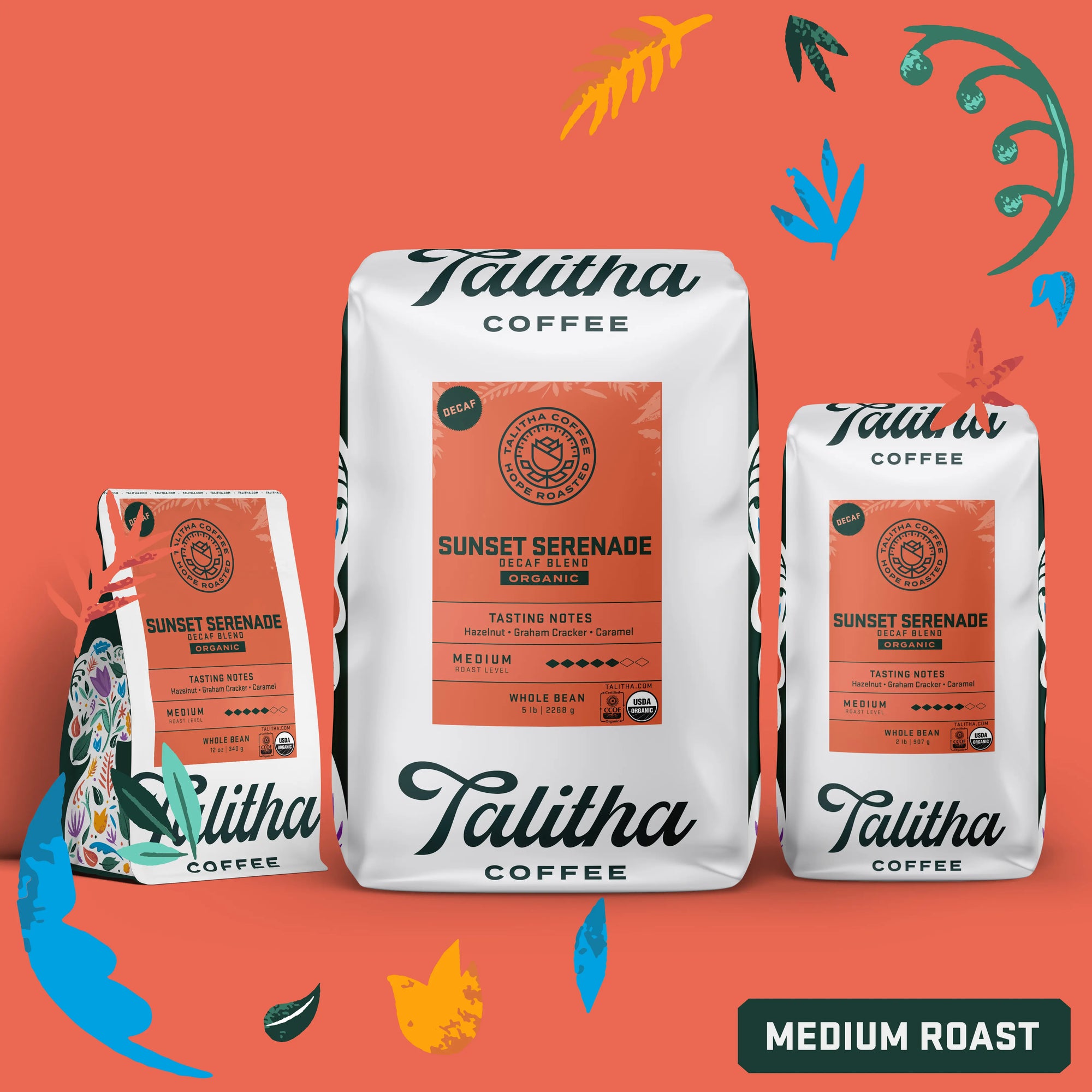 Decaf Medium Roast Organic Talitha Sunset Serenade coffee bags