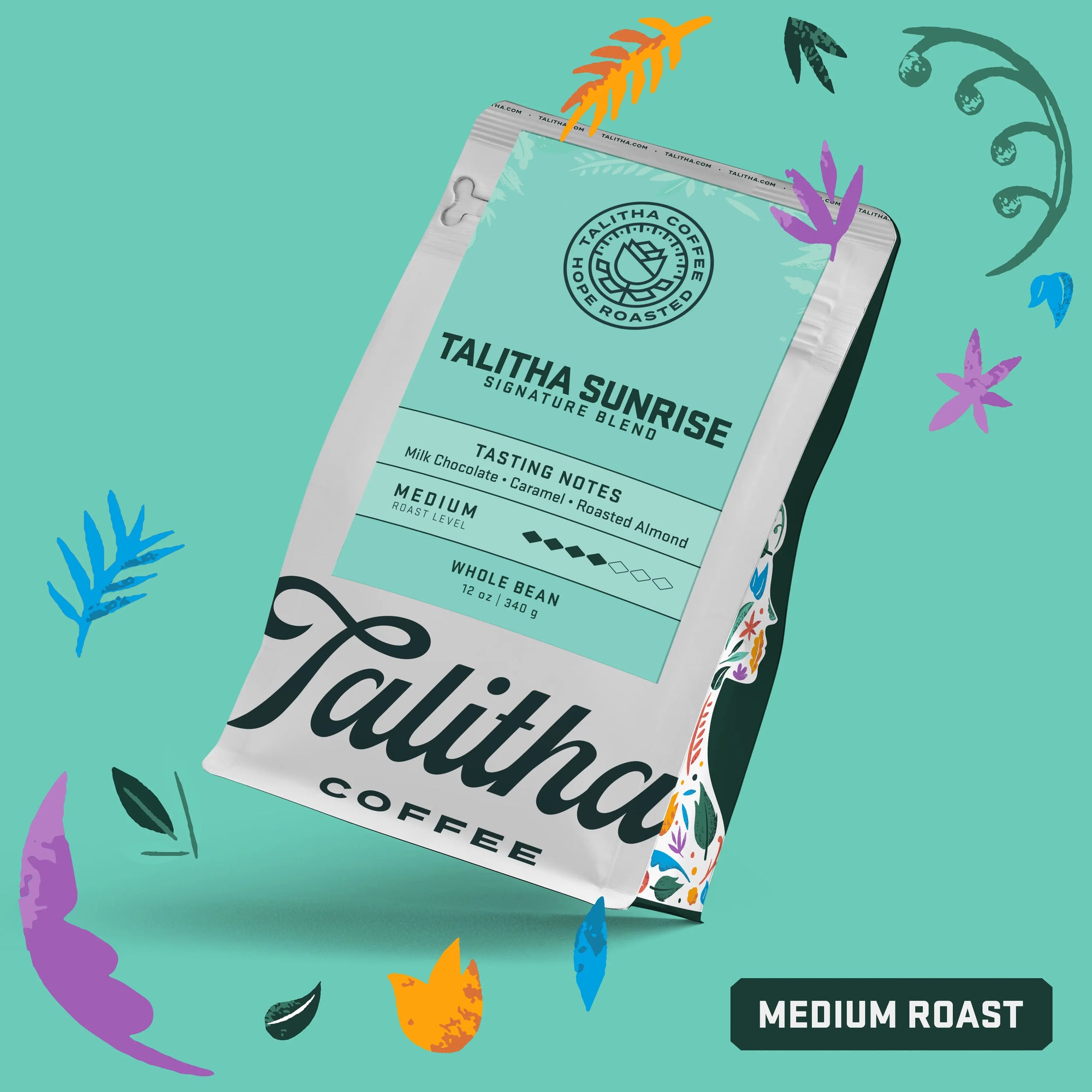 12 oz Bag of Talitha Sunrise Blend medium roast coffee