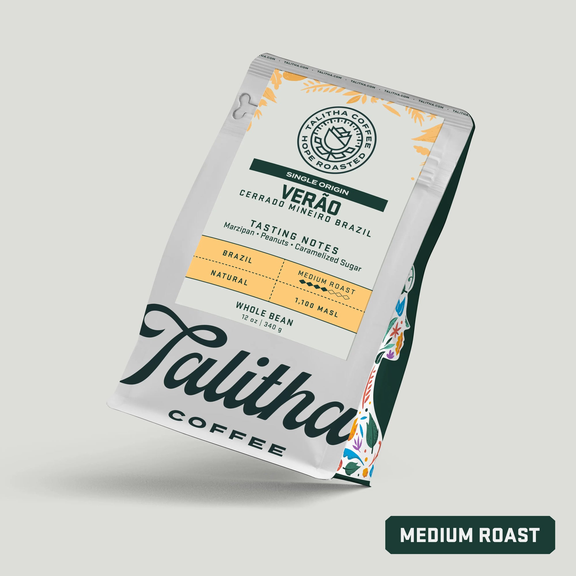Bag of Talitha Verao Single Origin organic medium roast Coffee from Brazil