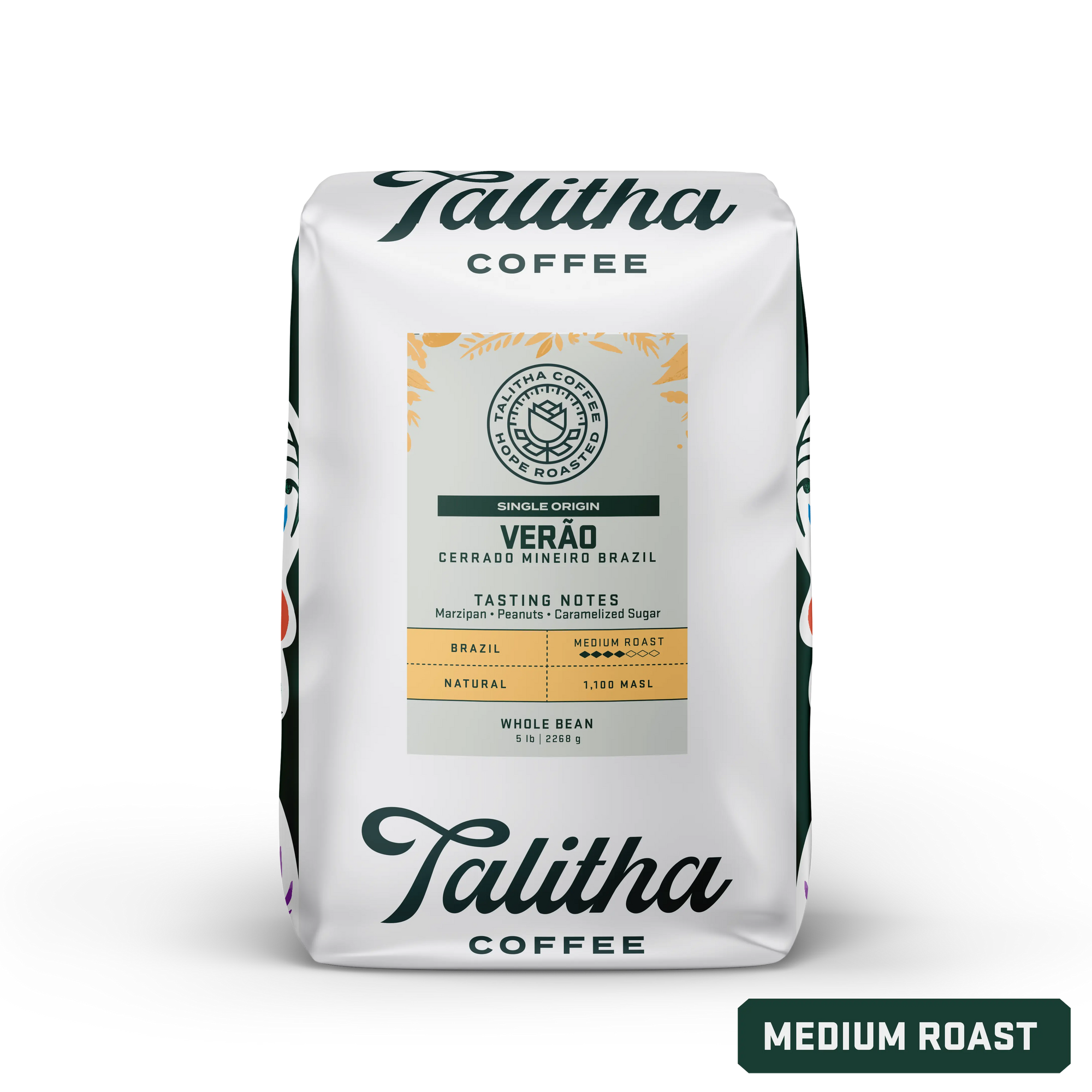 5 lb bag of Medium Roast Talitha Verao single origin Brazil on white background