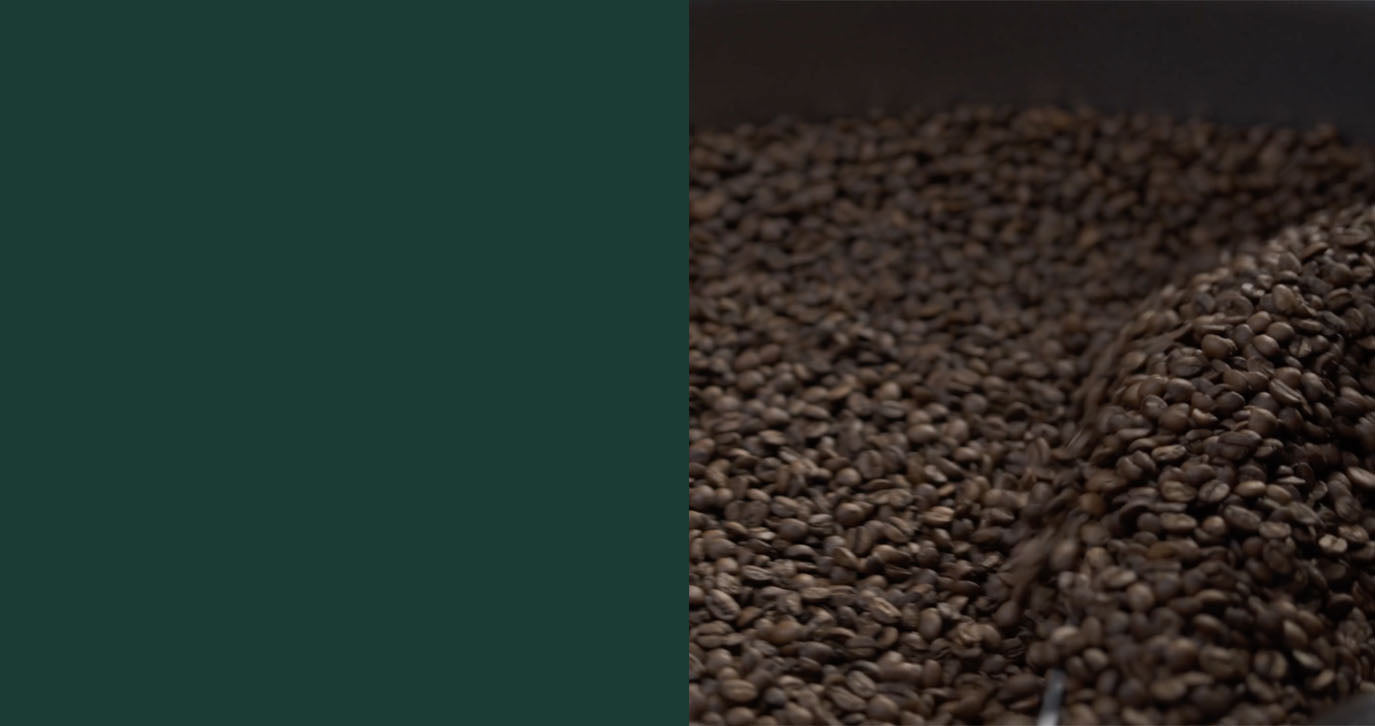 Coffee beans and dark green background